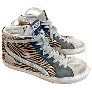 Golden Goose Deluxe Brand Slide Hightop Sneaker Coffee Zebra Metallic Size 40/10